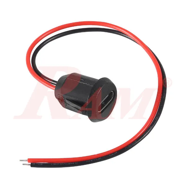 Round USB Power Outlet Type C Female 2P Charger Panel Socket Free End Wire