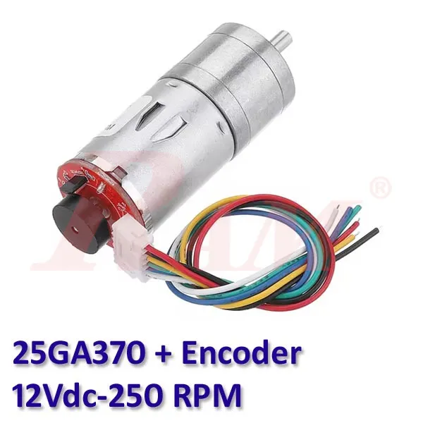 25GA370 DC Geared Motor With Encoder 12Vdc 250 rpm