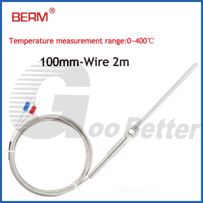 K-Type Thermocouple Temperature Sensors 2M/6.6Ft Wire，Stainless Steel Probe (Probe Length 100mm)