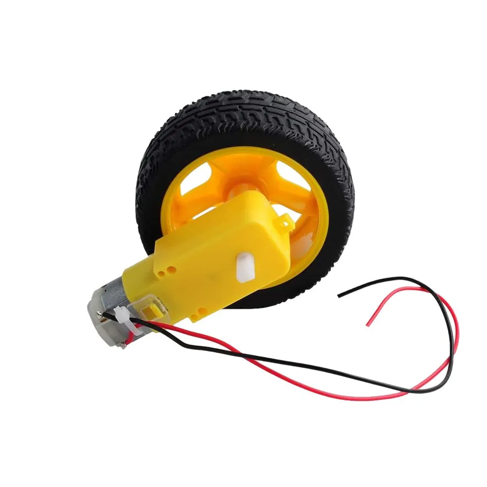 DC Geared Wired Motor Dual Shaft 3:12VDC 450 rpm with Wheel (D:65mm X W:26mm)